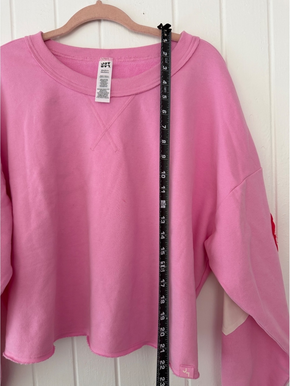 Joy Lab Medium Pink Cropped Sweatshirt with Heart Elbow Patches - Picture 5 of 8